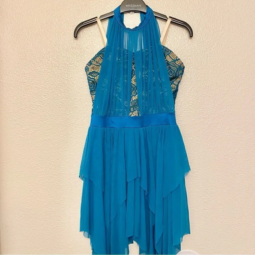 Weissman Balera Dance Costume teal mesh dress Like A River Runs 11336 child LC